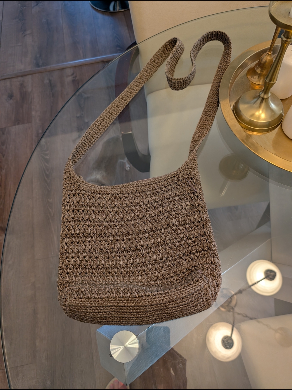 The Sak Brown Crochet Shoulder Crossbody Bag